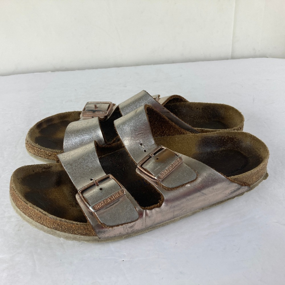Birkenstock Arizona‎ Sz 8.5 Rose Gold Big Buckle Comfort Sandals Boho Grunge - Picture 3 of 9